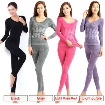

2019 Women O-Neck Thermal Underwear Sets Seamless Underwear Winter Base Layers Thermal Warm Sleepwear Set