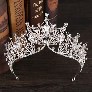 

Luxury Silver Color Large Big Clear Crystal Princess Queen Diadem Rhinestone Bridesmaid Bride Crowns Tiaras For Wedding Party