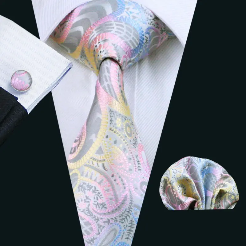 

LS-542 Men`s Tie 100% Silk Paisley Jacquard Woven Classic Tie + Hanky + Cufflinks Sets For Men Formal Wedding Business Party