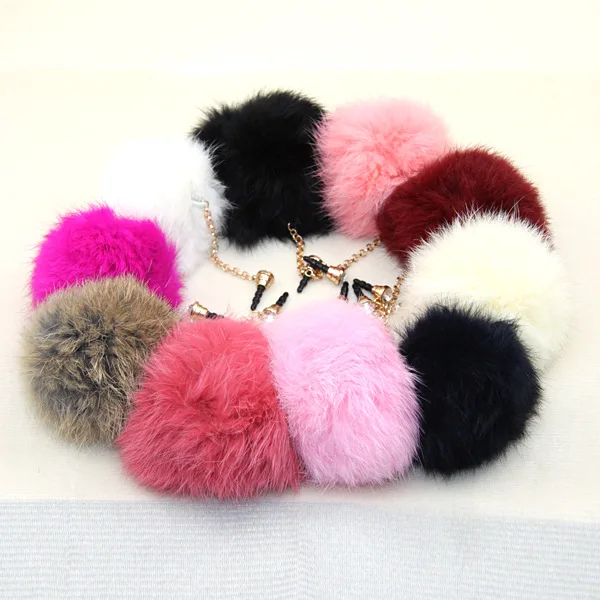 

Colorful Rex Fake Fur Ball Design Fashion style 3.5mm Mobile Phone Ear Cap Dust Plug For Iphone Samsung dust plug