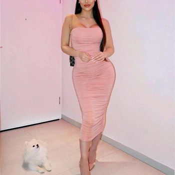 

KLEEZY Summer Spaghetti Strap Club Dresses Bodycon Bandage Dress Women Vestidos Sexy Celebrity Evening Party Maxi Dress BY1145