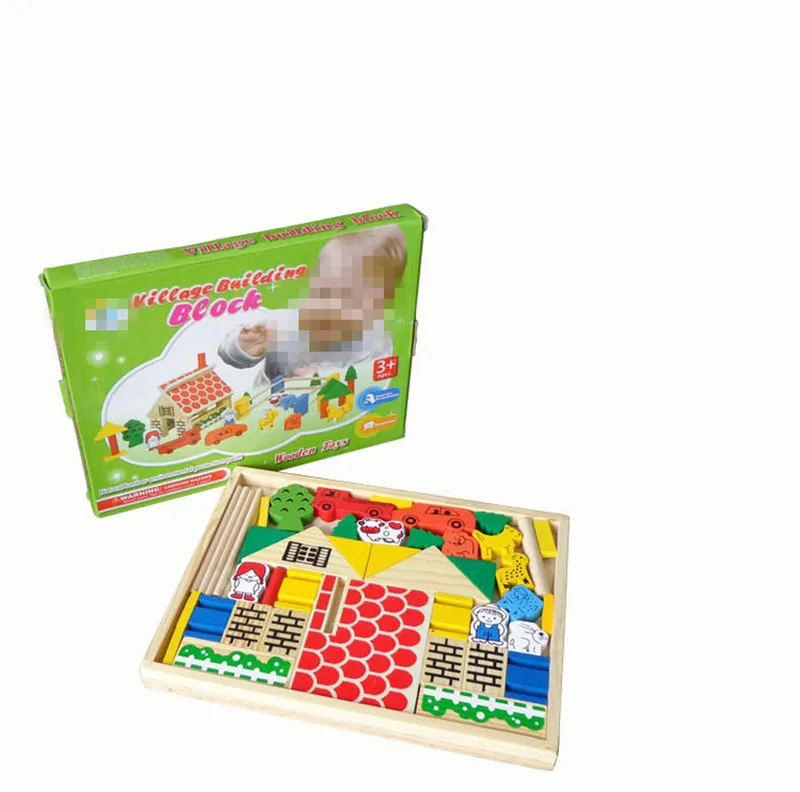 New Wooden Baby Toys Village Building Blocks Early Educational Toys Baby Gifts baby-building-blocks