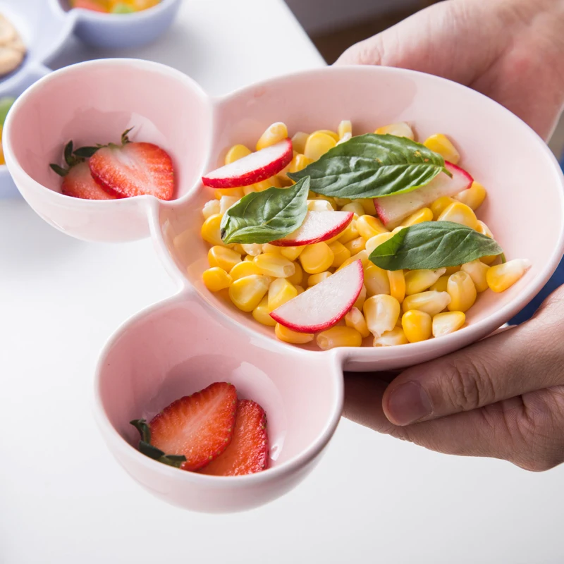 1Pc Cute Ceramic Plate Cartoon Dinner Plate Kids Divided Porcelain Plates Mickey Dishes Snack Fruit Pastry Cake Tray Tableware (2)