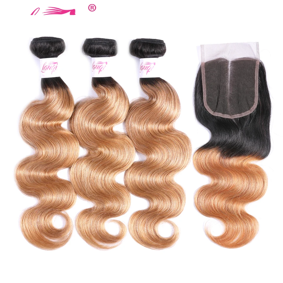 

Peruvian body wave hair 3bundles with closure lanqi 1b 27 blonde bundles with closure ombre Human hair bundles with lace closure