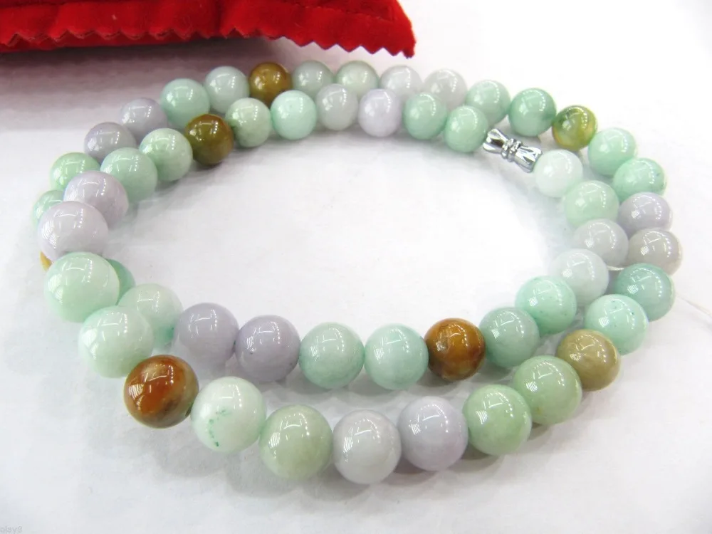 

1689 Natural A Grade Colorful Jade /Jadeite Smooth Bead Necklace