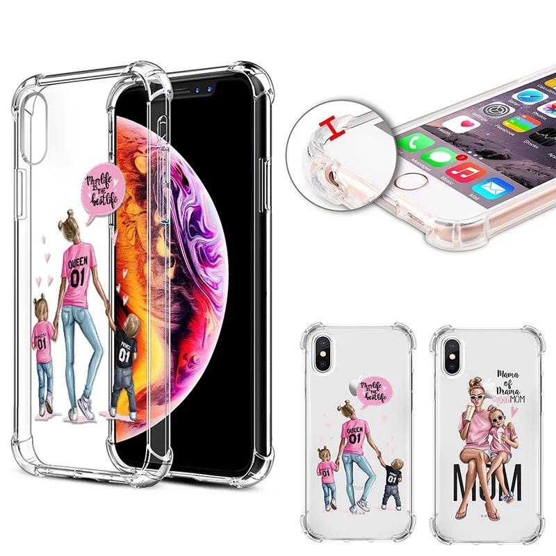 

Airbag Case Fashion Black Brown Hair Baby Mom Girl Soft TPU For iPhone 5 5S SE 6 6S 8 Plus X XS XR XS Max Mama For iPhone 7 Case