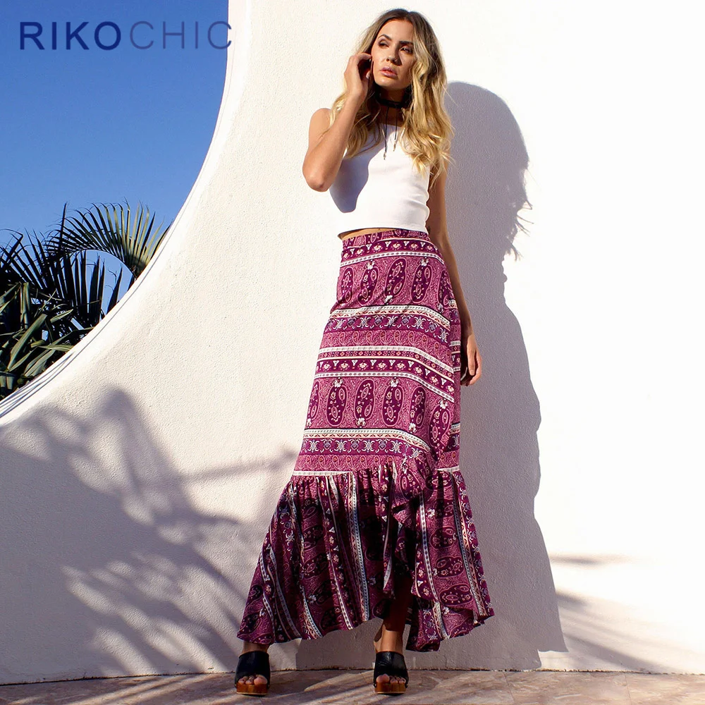 Buy RIKOCHIC Flounce Hem Summer Beach Maxi Skirt Women