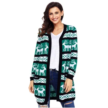 

Christmas Cardigan Female Winter Loose Plus Size Sweater Print Long Cardigans For Ladies Causal Winter Knitted Sweater Women