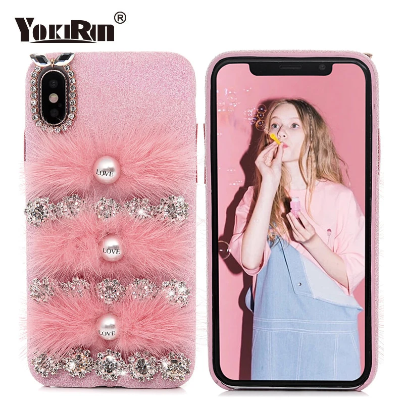 

Luxury Warm Rabbit Fur Plush Phone Case For iPhone X/XS/XS MAX/XR 8 7 6S 6 Plus Lovely Pearl Rhinestone Cute Furry Back Cover