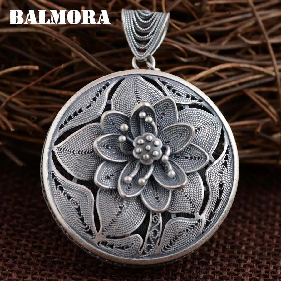 

BALMORA 100% Real 990 Pure Silver Vintage Flower Pendants for Women Mother Gifts Thai Silver Jewelry Without a Chain SY13304