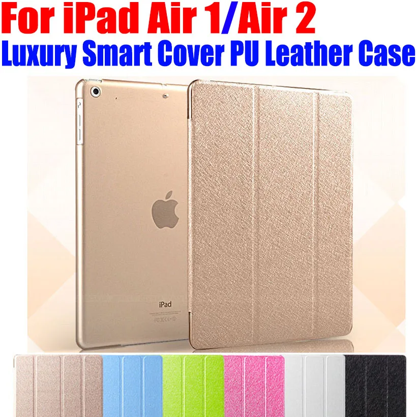 50pcs/Lot DHL Free Luxury Fashion Stand PU Leather Case For iPad Air Smart Cover Translucent back Case For iPad Air1 Air2 I606