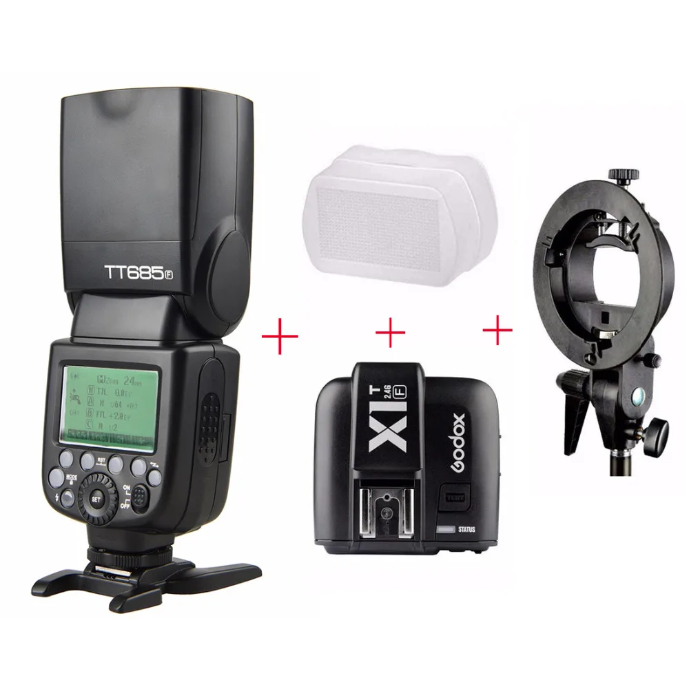 

Godox TT685F /w X1T-F TTL HSS Speedlite Flash For Fujifilm X-T2 X-T20 X-T10 X-A2 + X1T-F + Bowens Mount Bracket + Diffuser