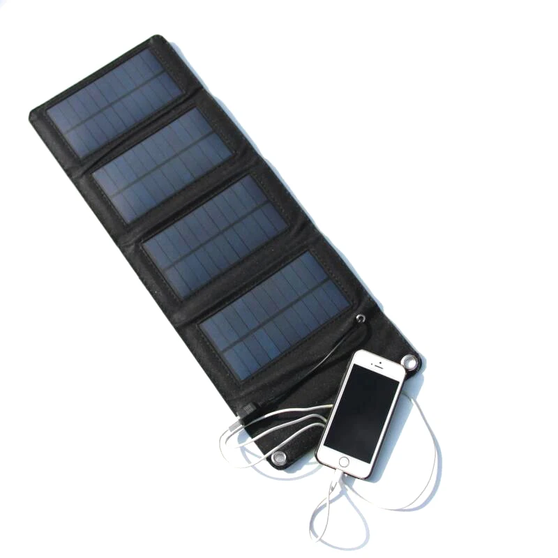 Складной Солнца Мощность зарядное устройство на солнечных батареях 7 Вт 5,5 В USB Выход устройств Портативный путешествия солнечных панелей для смартфонов Планшеты - Цвет: Черный