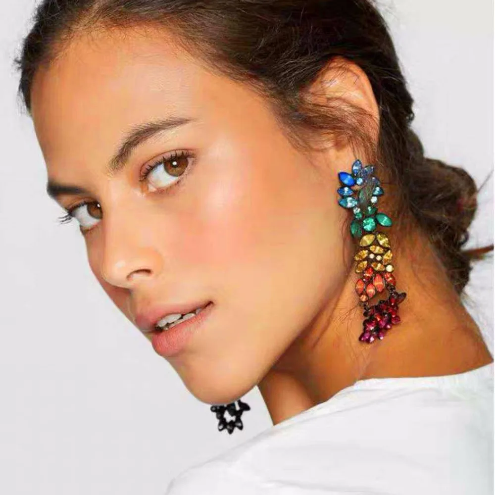 

ZA Colorful Crystal Dangle Drop Earrings Layered Long Statement Earring For Women Trendy Jewelry