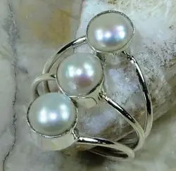 Ручной makePearl кольцо 100% 925 пробы Серебряные ювелирные изделия, 4,1 г, Размеры: 7,5, подарочная коробка