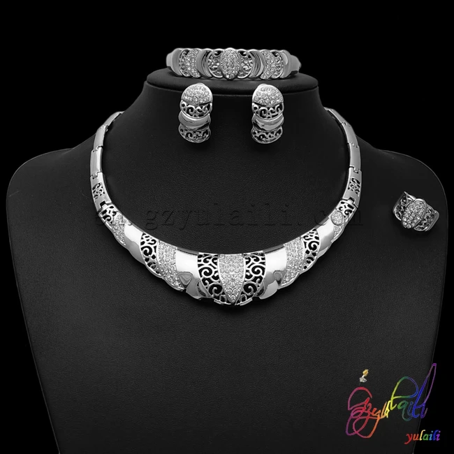 

2016 Fashionable round American daily costume jewellery sets women silver-plated rhinestone jewelry sets