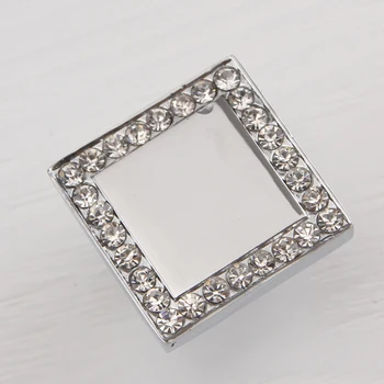 

25mm Square diamond drawer pull silver kitchen cabinet handle glass crystal dresser cupboard furniture knob
