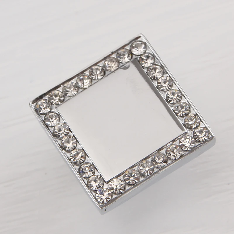 25mm Square diamond drawer pull silver kitchen cabinet handle glass crystal dresser cupboard furniture knob