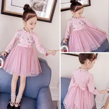 Ципао детское платье для девочек в китайском стиле с цветочной вышивкой, детская одежда от 2 до 10 лет, платье принцессы для свадебной вечеринки для маленьких девочек