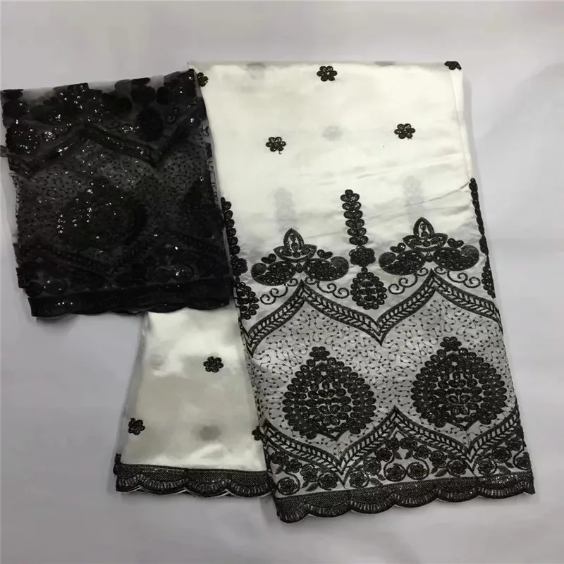 

African Nigerian George Lace Fabric With Net Lace For Women Blouse Sewing India embroidery Guipure George Material LXE091702