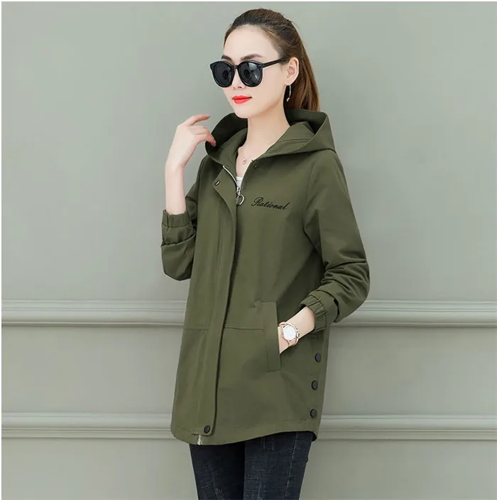 Новая модная короткая женская куртка с капюшоном,, весна-осень, повседневные топы, ветровка для женщин, плюс размер, на молнии, хлопковое пальто для женщин, H799 - Цвет: ArmyGreen