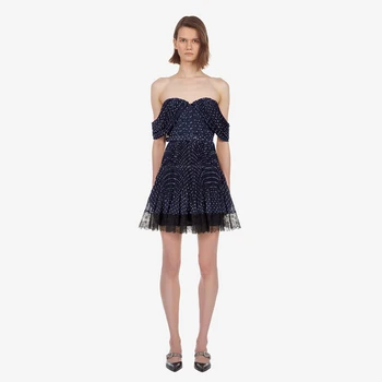 

2019 Mini Dress Sexy Celebrity Backless Dot Short Lace Women Patchwork Slash Neck Night Club Body con Party Dresses Wholesale
