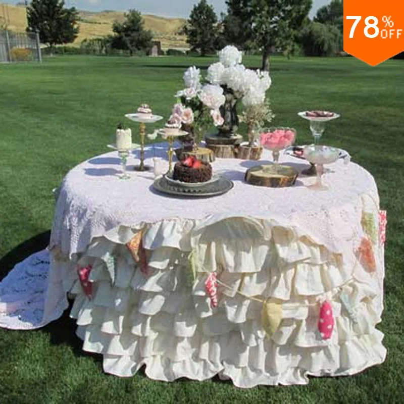 

5 stars Ruffled Tablecloth layered with 7 Tiers of Ruffles-Vintage & Shabby Event Decor, Wedding Decor desk cover Table Linens