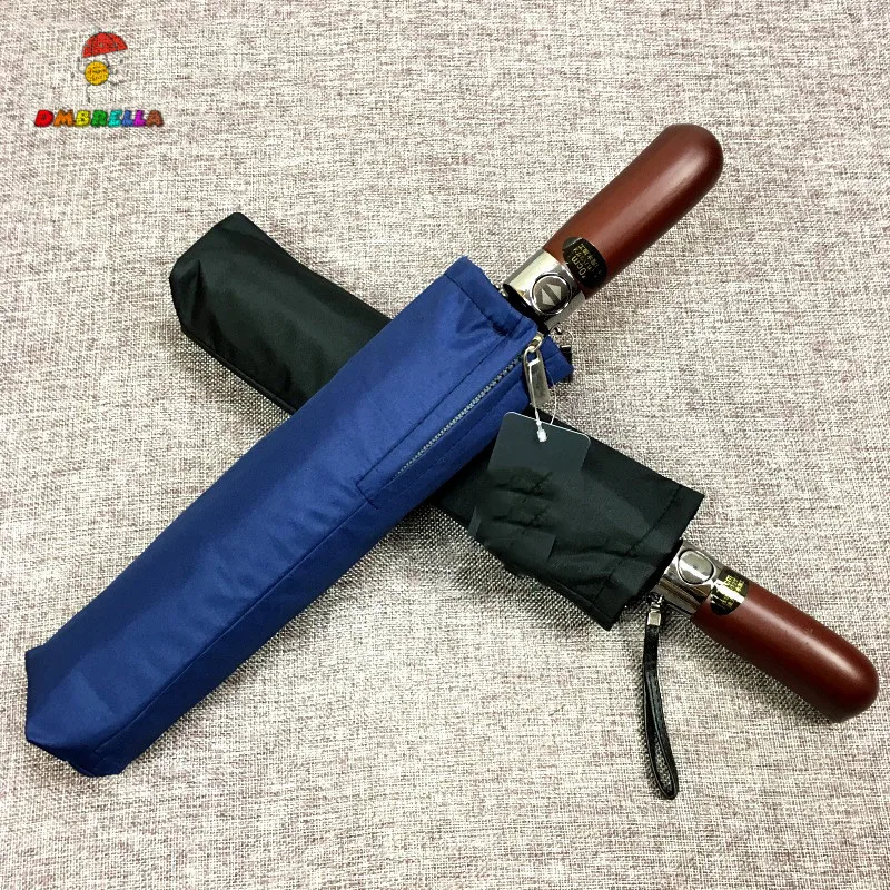 

DMBRELLA 125cm Large Men's Nylon Automatic Umbrella Quality Wooden Folding Windproof Blue Rain Gear Paraguas Free Shipping DM107