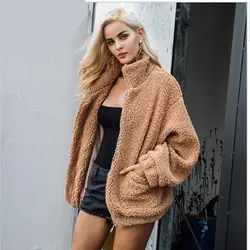 2018 искусственный мех овечьей шерсти негабаритных куртка пальто зимние черные сапоги теплые мохнатая куртка для женщин Осень Дамы Верхняя