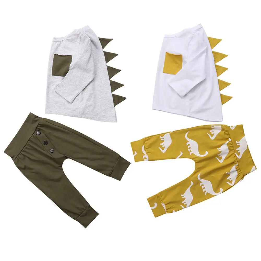 

2PCS Kids Baby Boys Outfits Dinosaur Horn Patchwork Long Sleeve T-shirt Pants Set Toddler Autumn Clothes Tracksuit