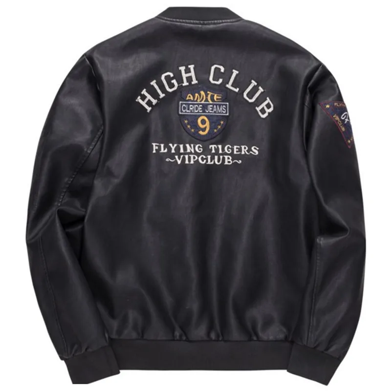 

Air Force Flight Jacket Stand Collar PU Faux Leather Jacket Men Black Red Brown Coat Winter Bomber Jacket Male Parka Cotton-Pad