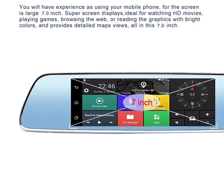 SKydot 7 Inch 3G Touch GPS DVR Dual Lens Bluetooth Rearview Mirror Android 5.0 Car DVRs  FHD 1080P Video Recorder Dash Cam-05