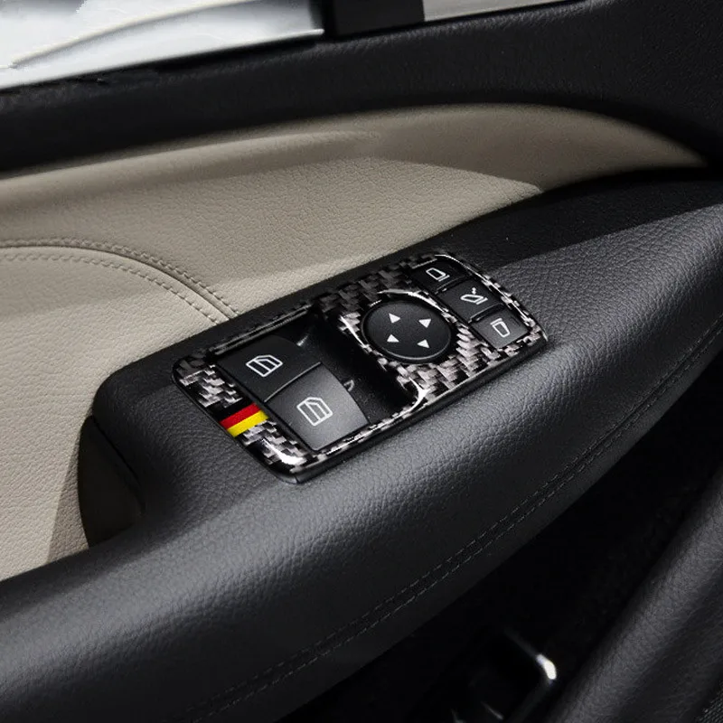  Carbon Fiber Window Glass Lifting Buttons Frame Decoration Cover Trim 2Pcs For Mercedes Benz W204 W