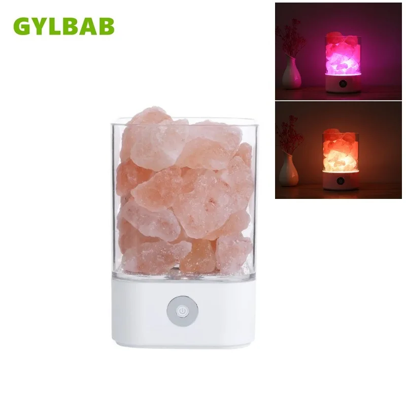 

GYLBAB USB Crystal DC 5V natural himalayan salt led bulb Air Purifier Mood dimming warm night light table lamp bedroom desk
