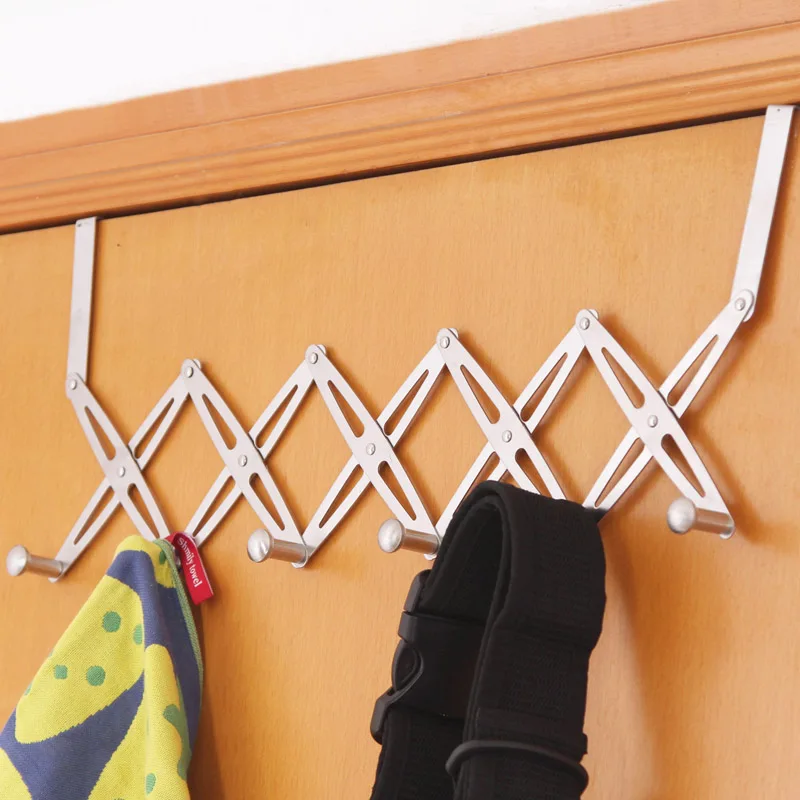 6 Hooks retractable stainless steel Over Door Hanging Rack Holder Hat
