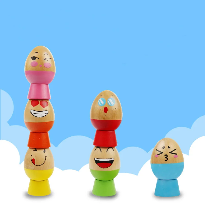 Wooden Stacking Eggs Tower Balancing Block Toys Children Play Stack