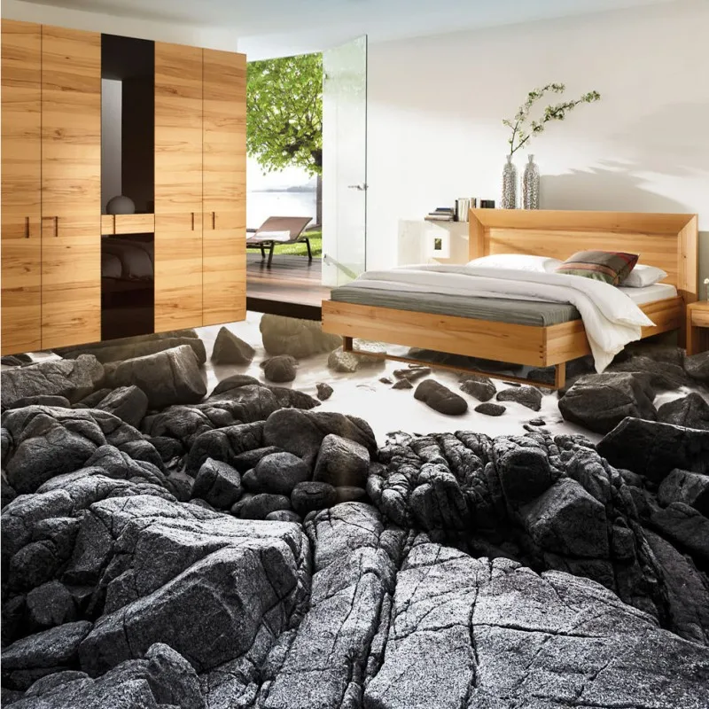 

Drop Shipping Black Stone 3D Floor Wallpaper Kitchen Hotel Waterproof Self-adhesive Non-slip Floor Mural