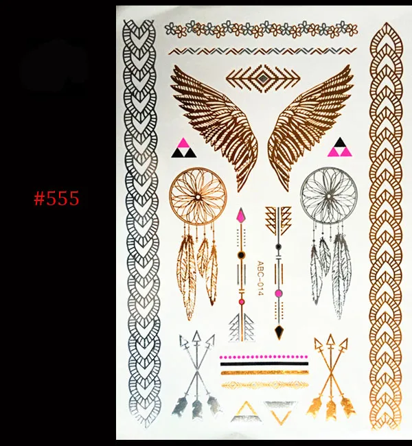 2016 новые золотые серебряные металлические водостойкие татуировки хны женские золотые крылья стрелка временные татуировки