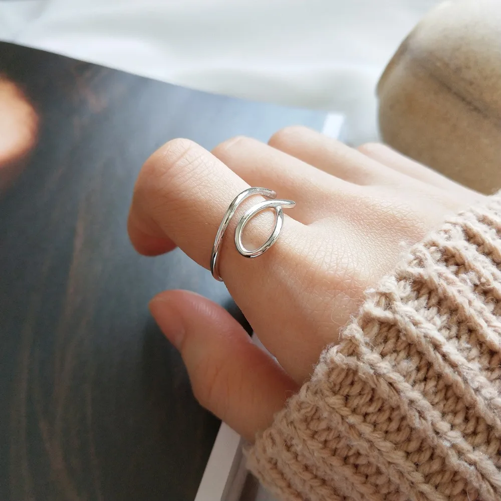 

Women's Authentic S925 Sterling Silver Fine Jewelry creative elegant chic Geometric rings J387