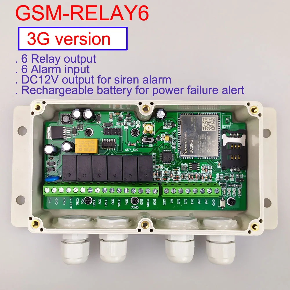 3g/GSM контроллер SMS Пульт дистанционного управления(шесть релейных выходов и 6 сигнальных входных портов) батарея для предупреждения об отказе питания