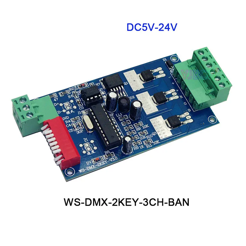 DC5V-24V, 3CH/4CH/6CH/8CH/9CH/12CH RGB RGBW DMX512 светодиодный контроллер, DMX512 декодер для светодиодный светильник светодиодный модуль - Цвет: WS-DMX-2KEY-3CH-BAN