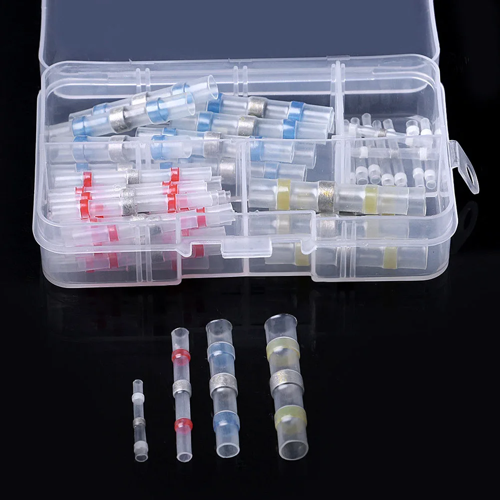 

50/100Pcs Solder Seal Heat Shrink Sleeve Set With Storage Box Butt Wire Splice Terminal Connector MDJ998