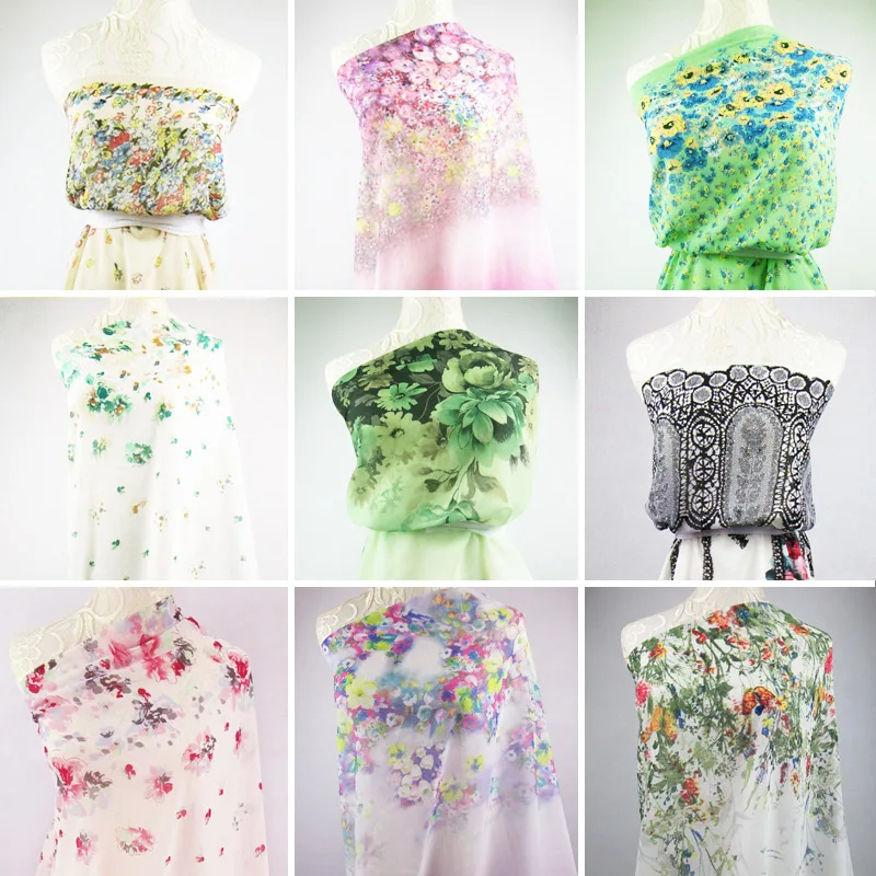 

75D The New Bilateral Positioning Printing Chiffon Fabric Cloth Floral Dress Costume Hanfu Georgette Fabric Small Broken Flower