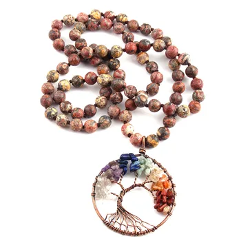 

Fashion Bohemian Tribal Jewelry Leopard Stripe Stone Knotted Rainbow Circle Round Pendant Necklaces For Women Ethnic Necklace