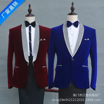 

2020 the new men's cultivate one's morality suit wedding banquet stage singers perform MC host dress dress suit Two pieces of