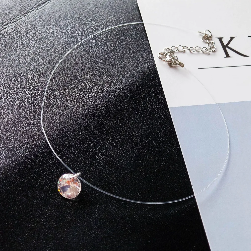 Простое прозрачное ожерелье с леской, Женское Ожерелье-чокер, невидимая цепочка, Кристальное колье, ожерелье с подвеской на шее
