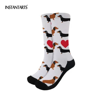 

INSTANTARTS Yoga Compression Sock Cartoon Dachshund Dogs Printed Breathable Sport Socks Outdoor Compression Football Socks Women