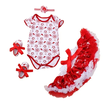 

Baby Girl Christmas Outfits Fashion Infant Winter Clothing Set Pettiskirt+Bodysuit+Shoes+Headband Winter Snow New Baby Clothes