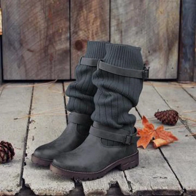 Осень-зима ; Новинка; модные эластичные растягивающиеся женские пикантные ботиночки большого размера плюс