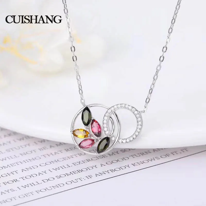 

CSJ 925 Sterling Silver Jewelry Pendant For Women Natural Gemstone Multicolor Tourmaline fine wedding Jewelry for women